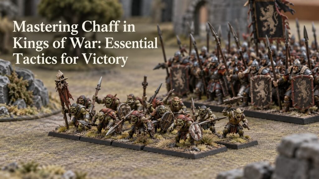 Illustrative scene of a small painted fantasy unit screening a larger regiment on a tabletop.